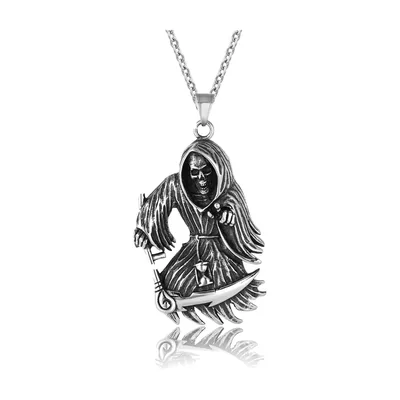 Grim Reaper Pendant with Scythe and Hourglass, Stainless Steel