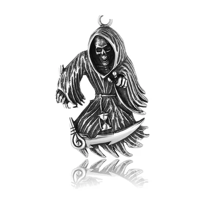 Grim Reaper Pendant with Scythe and Hourglass, Stainless Steel