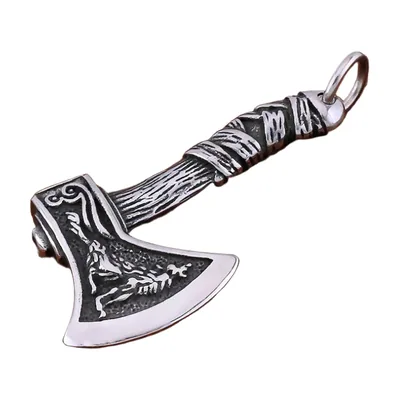 Wikinger Axt Anhänger mit antikem Finish, Edelstahl