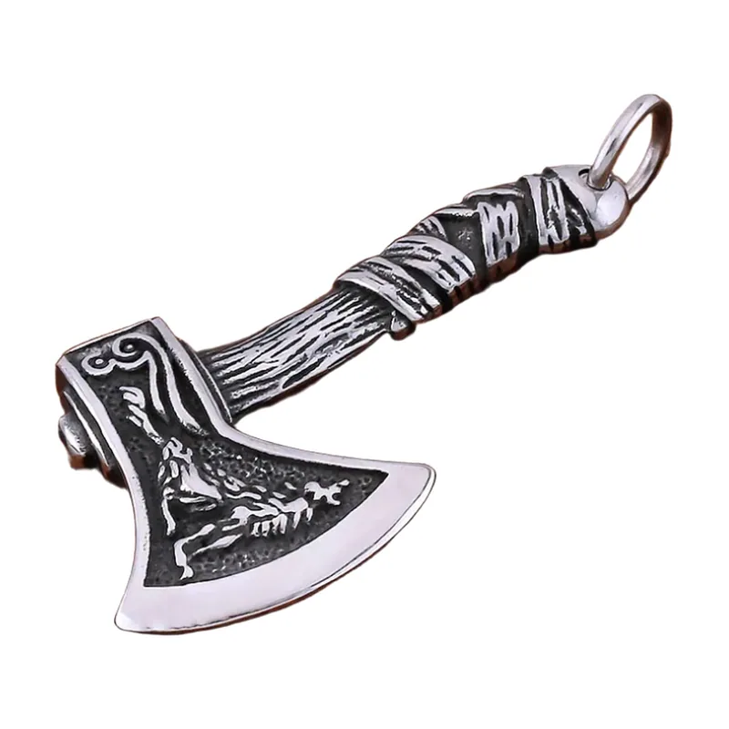 Wikinger Axt Anhänger mit antikem Finish, Edelstahl