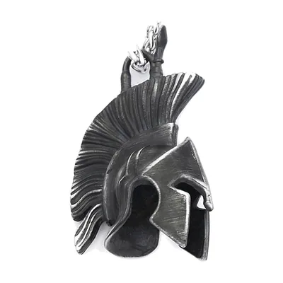 Spartan Helmet Pendant with Curb Chain, Stainless Steel
