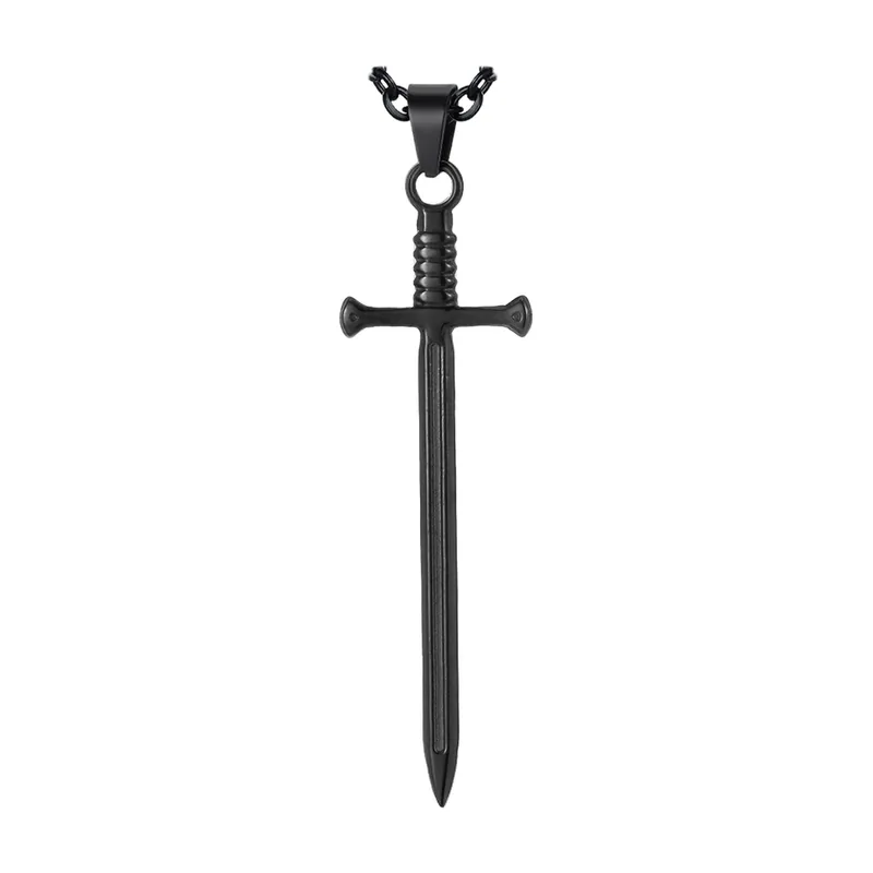 Collana con Pendente a Spada e Catena Curb, Acciaio Inossidabile