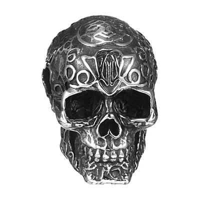 Skull Pendant Necklace with Intricate Engravings, Stainless Steel