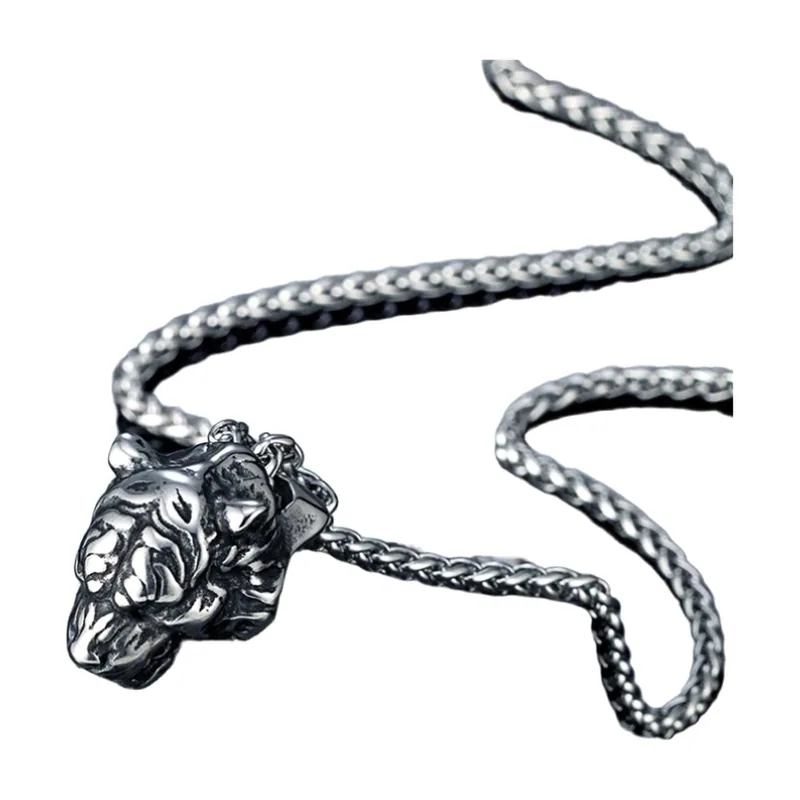 Tigerkopf Anhänger mit Kette, 316L Edelstahl