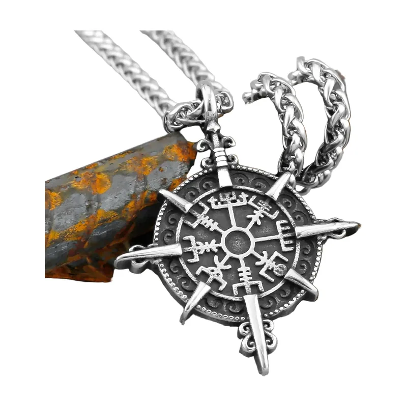 Vegvisir Nordischer Kompass Anhänger mit Panzerkette, Edelstahl
