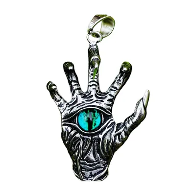 Hamsa Hand Pendant Necklace with Green Stone, Stainless Steel