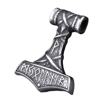 Thor's Hammer Mjolnir Pendant with Rune Chain, Stainless Steel
