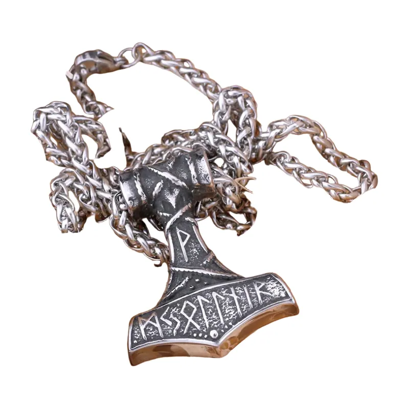 Thors Hammer Mjölnir Anhänger mit Runenkette, Edelstahl