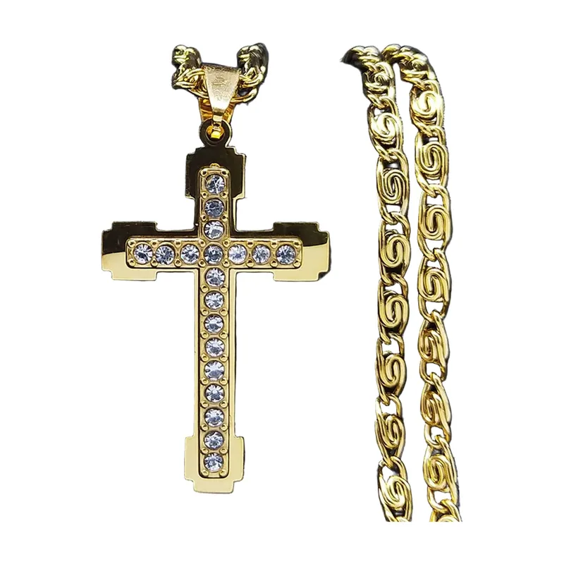 Collana con Pendente a Croce e Zirconia, Acciaio Inossidabile 316L