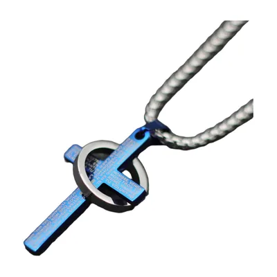 Cross and Circle Pendant with Rope Chain, Stainless Steel