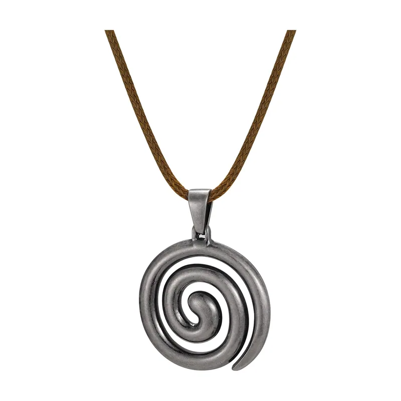 Pendentif Spirale Géométrique sur Cordon Cire, Acier Inoxydable
