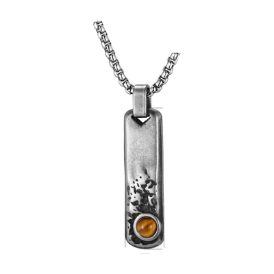 Colgante Rectangular con Piedra Marrón, Acero Inoxidable