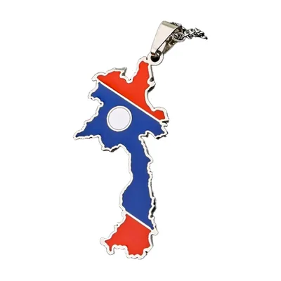 Collana con Pendente Mappa del Laos, Acciaio Inossidabile 316L