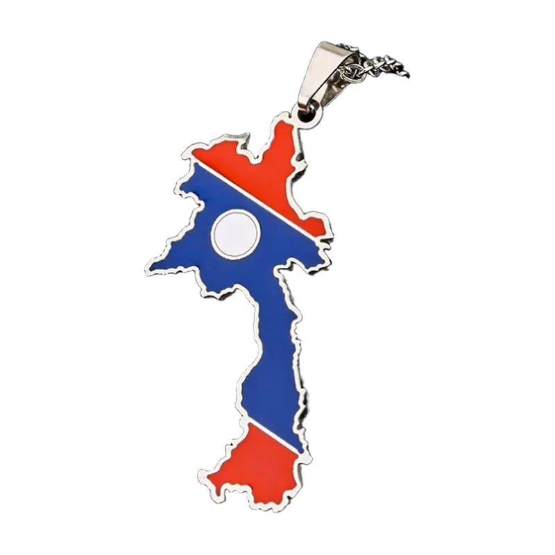 Colgante Mapa de Laos con Cadena, Acier Inoxidable 316L