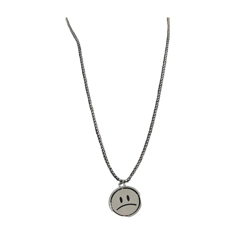 Rotating Smiley Face Pendant with Rope Chain, Stainless Steel