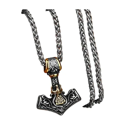 Thors Hammer Mjölnir Anhänger mit nordischen Runen, Edelstahl
