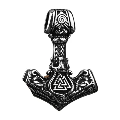 Collier Mjölnir avec Symbole Valknut, Acier Inoxydable