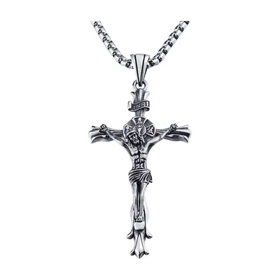 Collier Crucifixe avec Chaîne Maille Gavroche, Acier Inoxydable