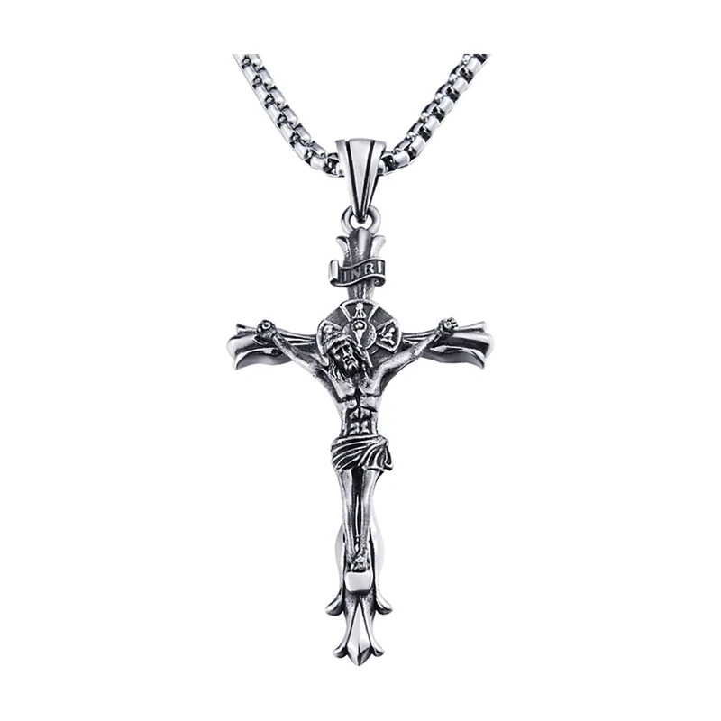 Collier Crucifixe avec Chaîne Maille Gavroche, Acier Inoxydable
