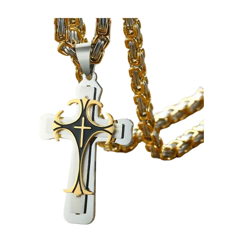 Kreuz-Anhänger mit Byzantinischer Kette, Edelstahl
