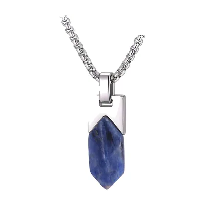 Collier Pendentif Géométrique avec Pierre Sodalite, Acier Inoxydable