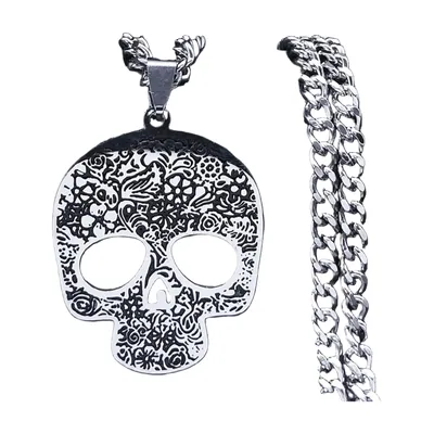Colgante de Grim Reaper con Grabados Florales, Acero Inoxidable