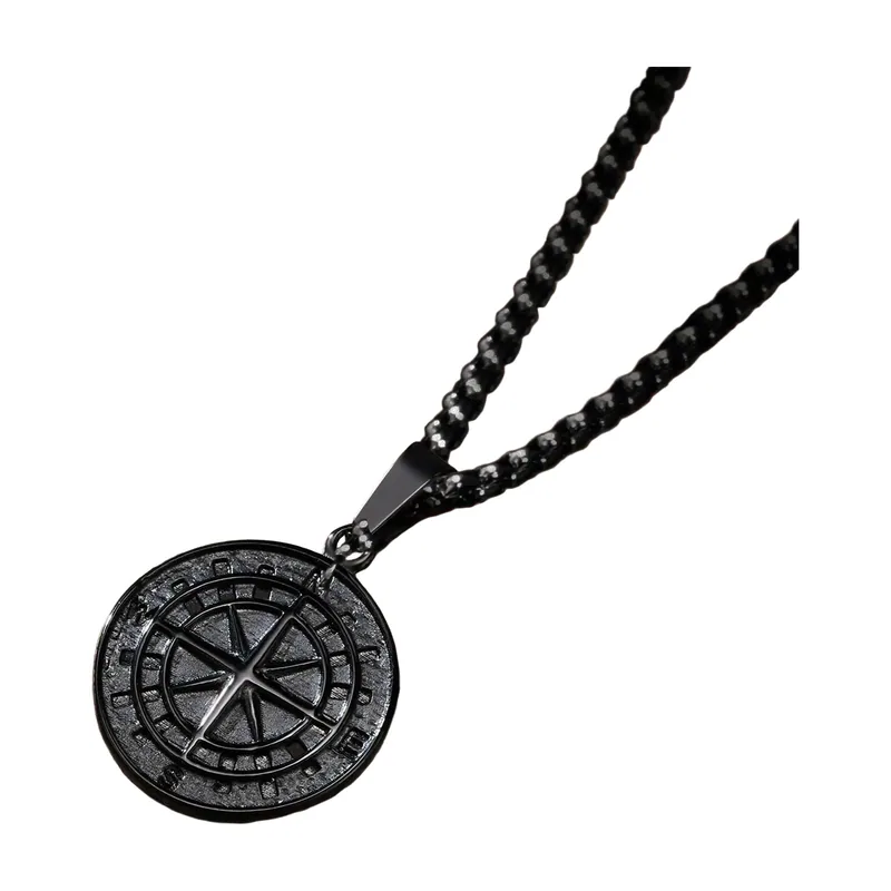 Collana con Pendente Bussola e Catena, Acciaio Inossidabile
