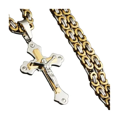 Pendente Crocifisso con Zirconia, Acciaio Inossidabile