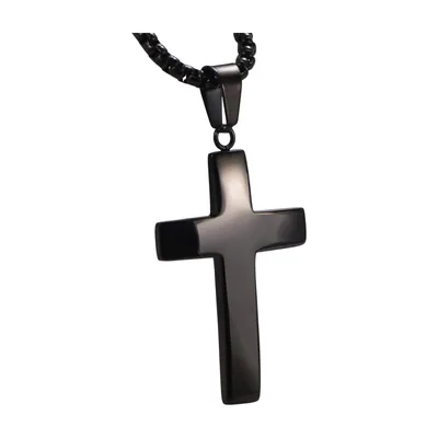 Collier Pendentif Croix avec Chaîne à Billes, Acier Inoxydable
