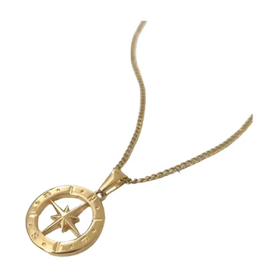 Colgante de Brújula con Circonitas y Cadena, Acero Inoxidable