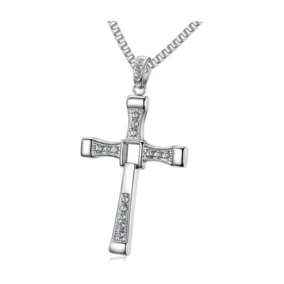Colgante de Cruz con Circonitas y Cadena de Acero Inoxidable