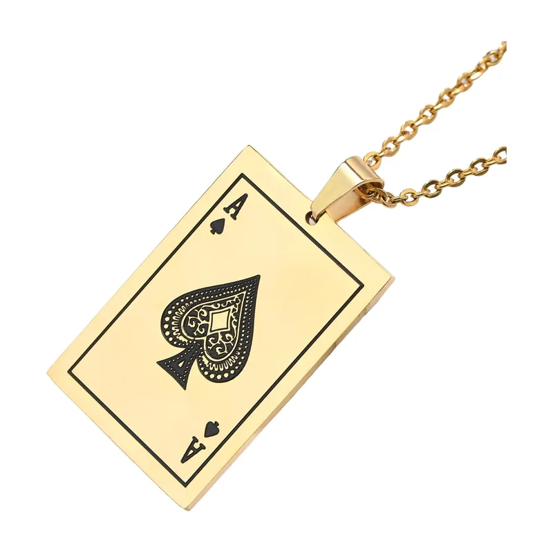 Pendentif As de Pique avec Chaîne Maille Forçat, Acier Inoxydable