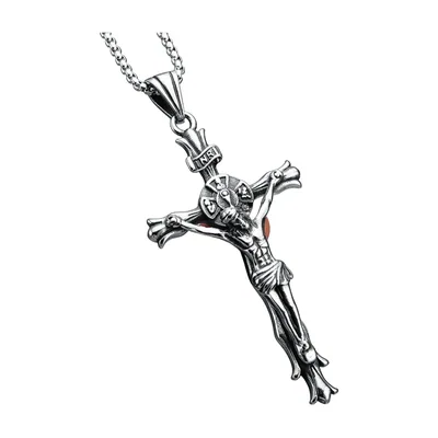 Pendentif Croix de Jésus avec Détail INRI, Acier Inoxydable