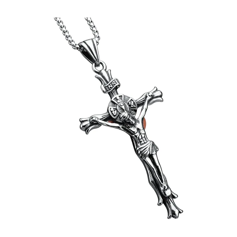 Pendentif Croix de Jésus avec Détail INRI, Acier Inoxydable