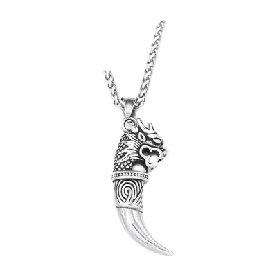 Collana con Pendente a Dente di Lupo e Catena, Acciaio Inox