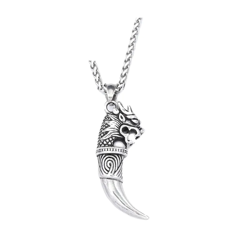 Colgante de Colmillo de Lobo con Cadena, Acero Inoxidable