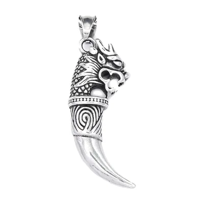 Collana con Pendente Dente di Lupo, Acciaio Inossidabile 316L