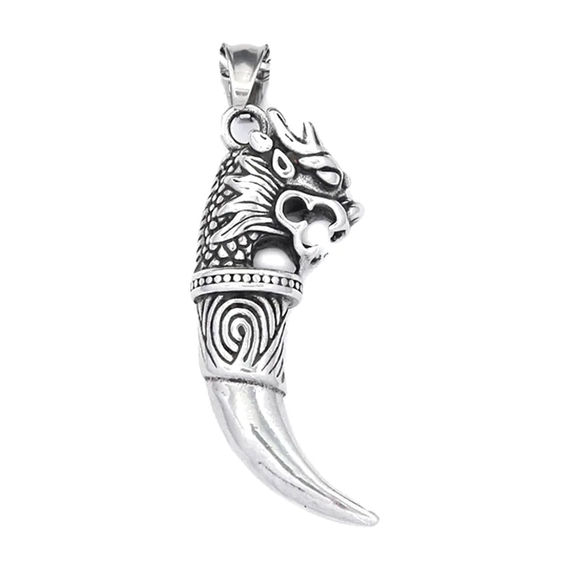 Collier Pendentif Dent de Loup, Acier Inoxydable 316L