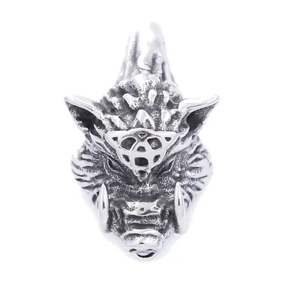 Collana con Pendente Testa di Cinghiale Vichingo, Acciaio Inox 316L