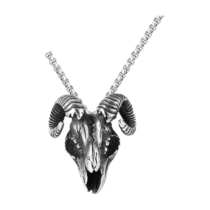 Pendentif Crâne de Chèvre avec Chaîne, Acier Inoxydable