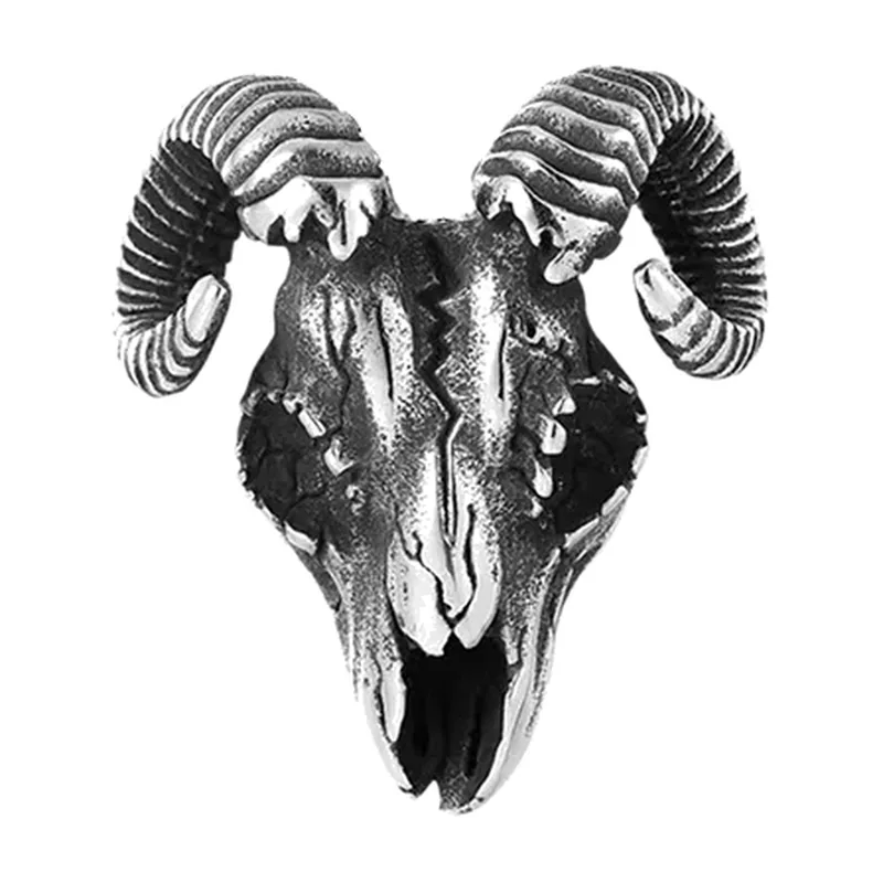 Goat Skull Pendant with Curb Chain, Stainless Steel