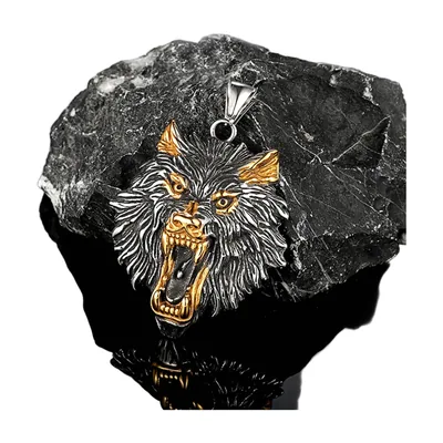 Wolfskopf Anhänger im nordischen Wikinger-Stil, Edelstahl