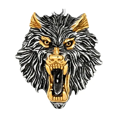 Wikinger Wolfskopf Anhänger mit Panzerkette, Edelstahl