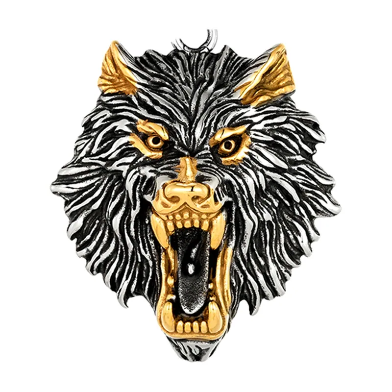 Wikinger Wolfskopf Anhänger mit Panzerkette, Edelstahl