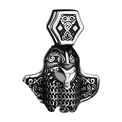 Collana con Pendente Casco Vichingo e Rune Nordiche, Acciaio Inossidabile