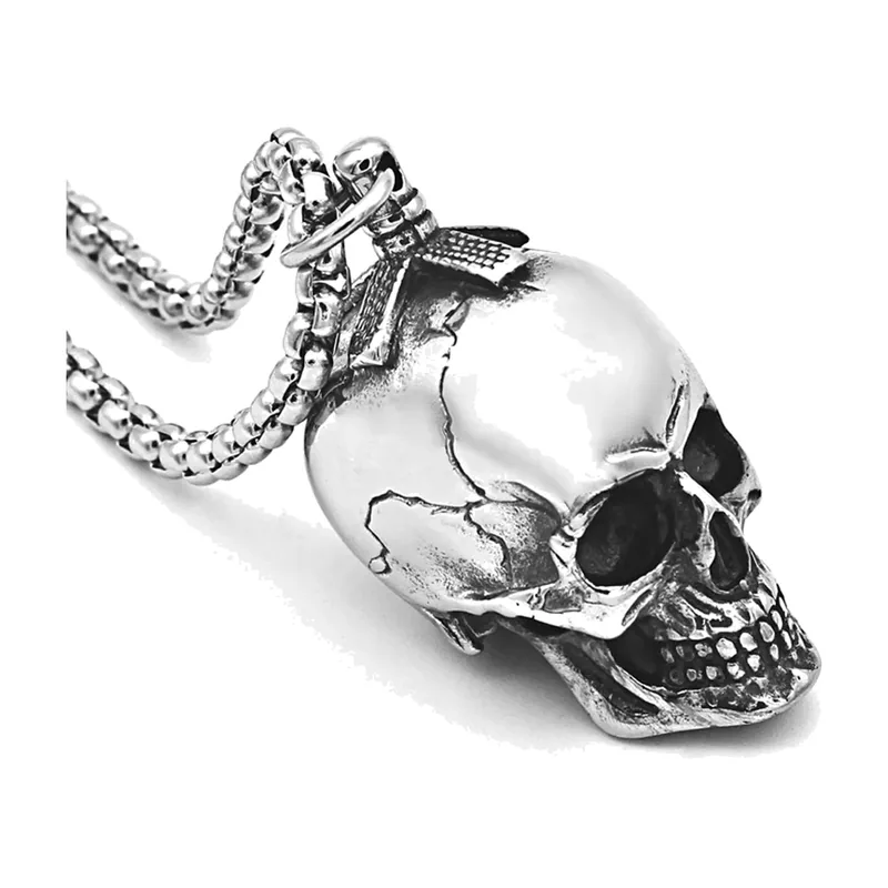 Colgante de Calavera con Cadena de Bolas, Acero Inoxidable