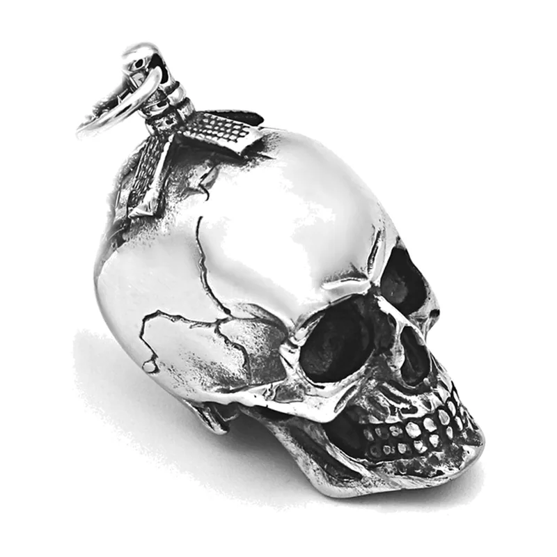 Collier Pendentif Crâne 3D Finition Antique, Acier Inoxydable