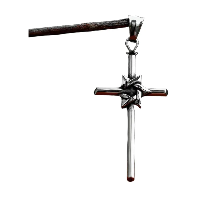Collier Pendentif Croix avec Détail Nœud, Acier Inoxydable