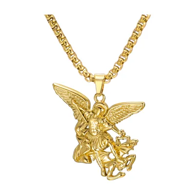 Colgante del Arcángel Miguel con Cadena, Acero Inoxidable 316L