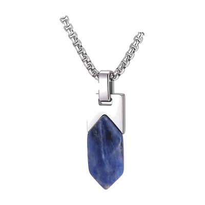 Geometric Lapis Lazuli Pendant Necklace, Stainless Steel